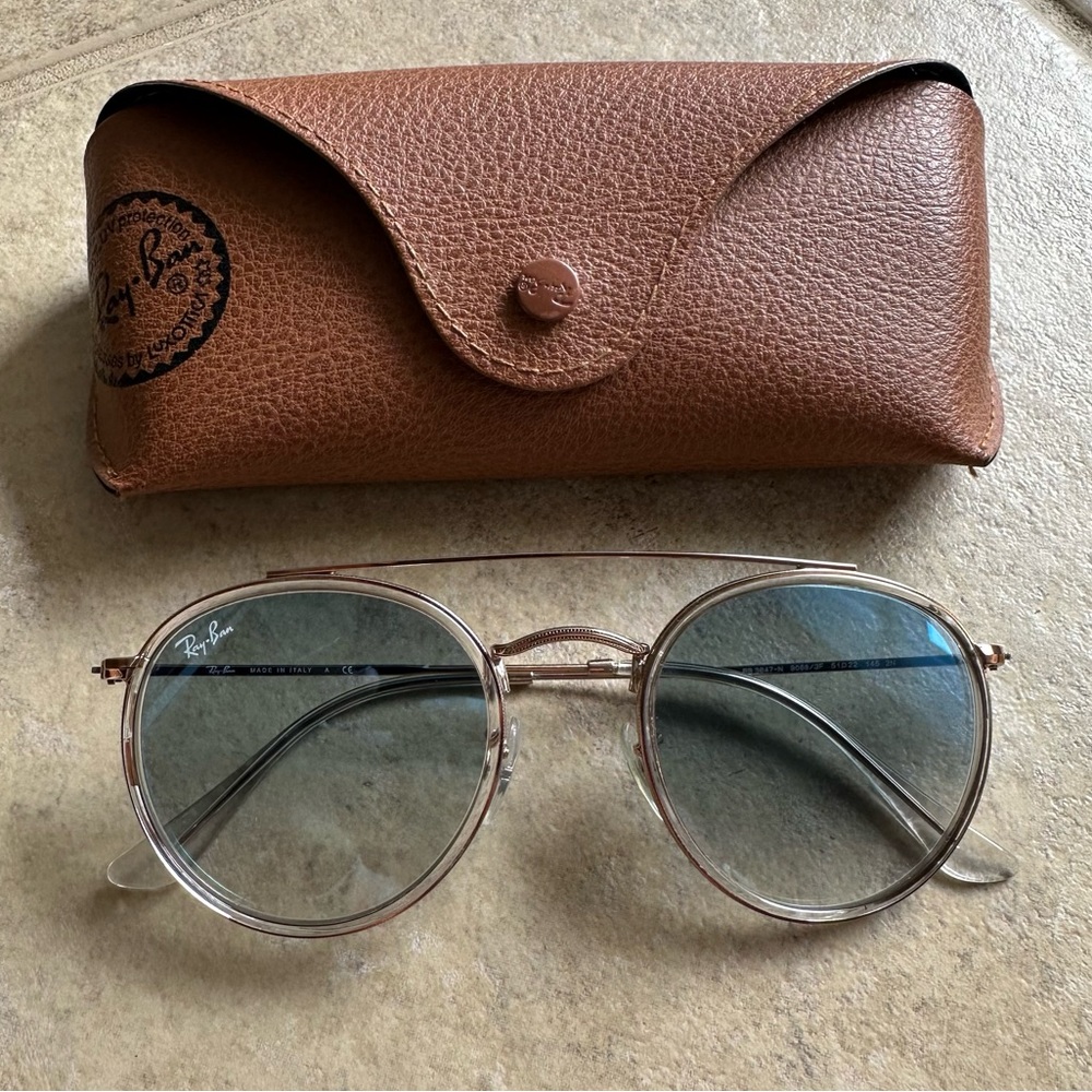 Ray Ban Round Double Bridge Light Blue Gradient Sunglasses